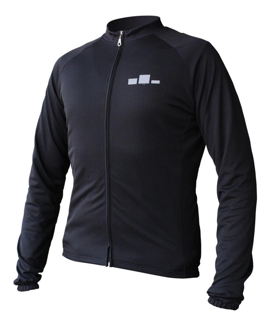 Corbah Stealth long sleeve cycling jersey in black with grey Corbah logo and full zip