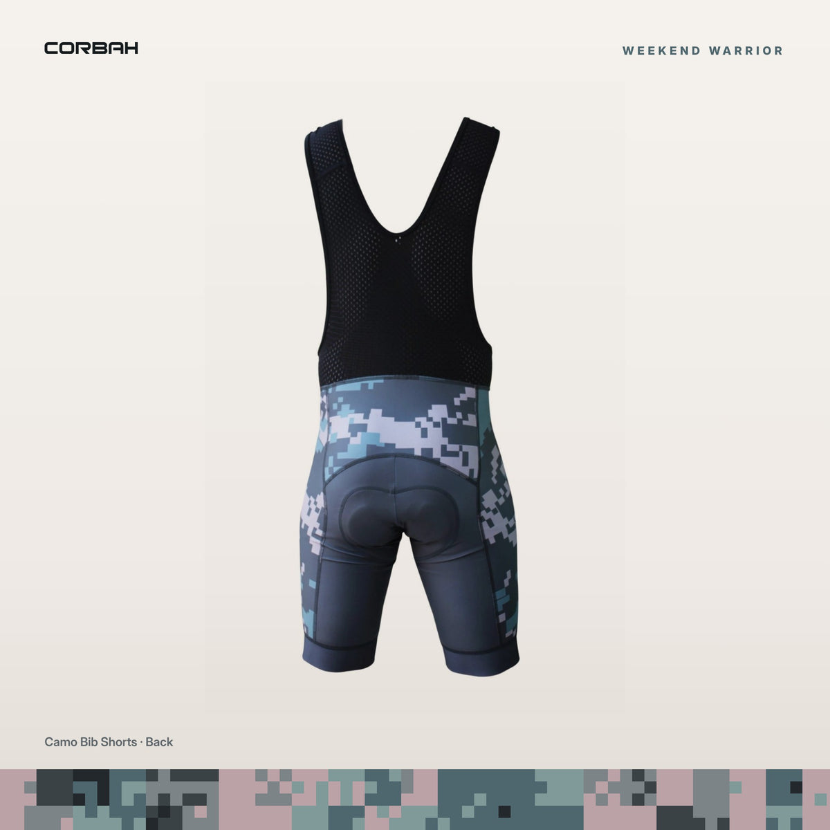 Weekend Warrior bib shorts, back view.