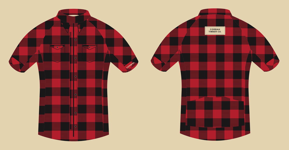 The Lumberjack jersey artwork, front and back side by side on a tan background.