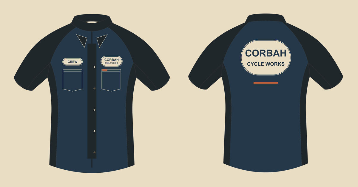 The Mechanic jersey artwork, front and back side by side on a cream background.