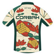 Back artwork of the Corbah Việt Nam Folk Racing jersey with carp and lotus continuing across the rear pockets.
