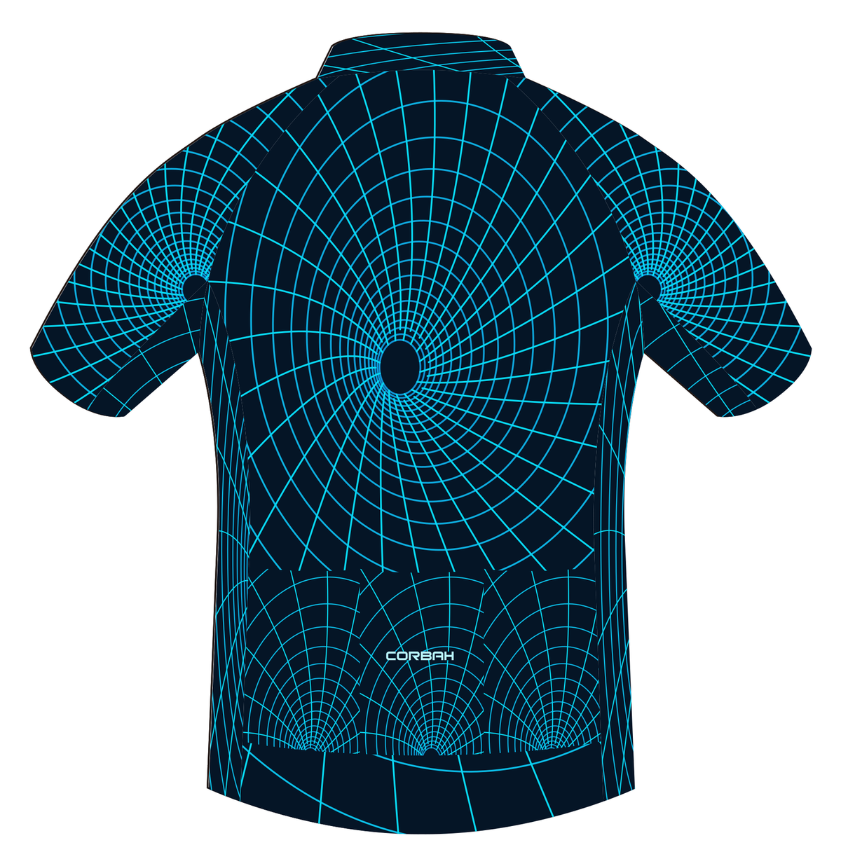Back artwork of the Wormhole jersey: a central wireframe funnel above three pocket fields.