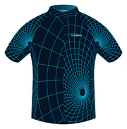 Front artwork of the Wormhole jersey: cyan wireframe tunnels on midnight navy.