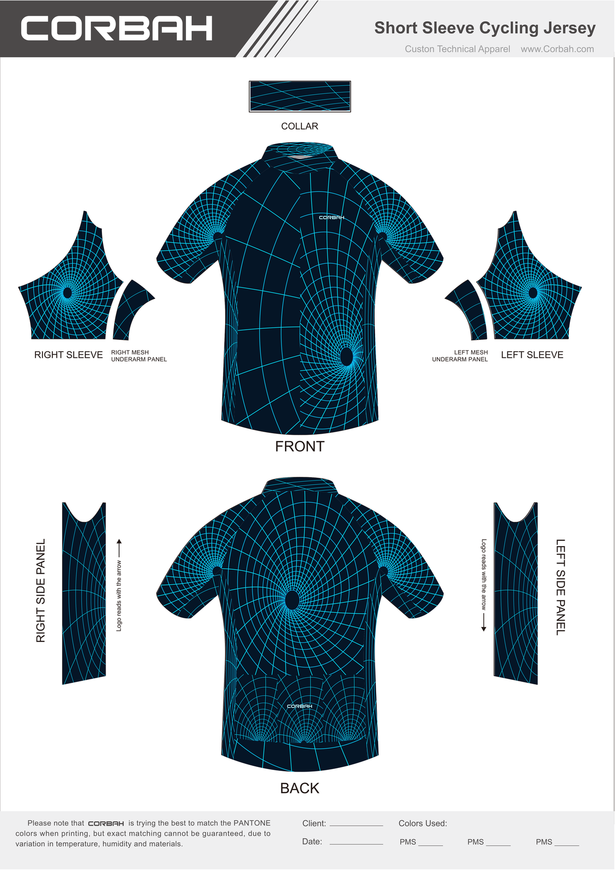 Wormhole jersey proof sheet showing every panel: front, back, sleeves, side panels and collar.
