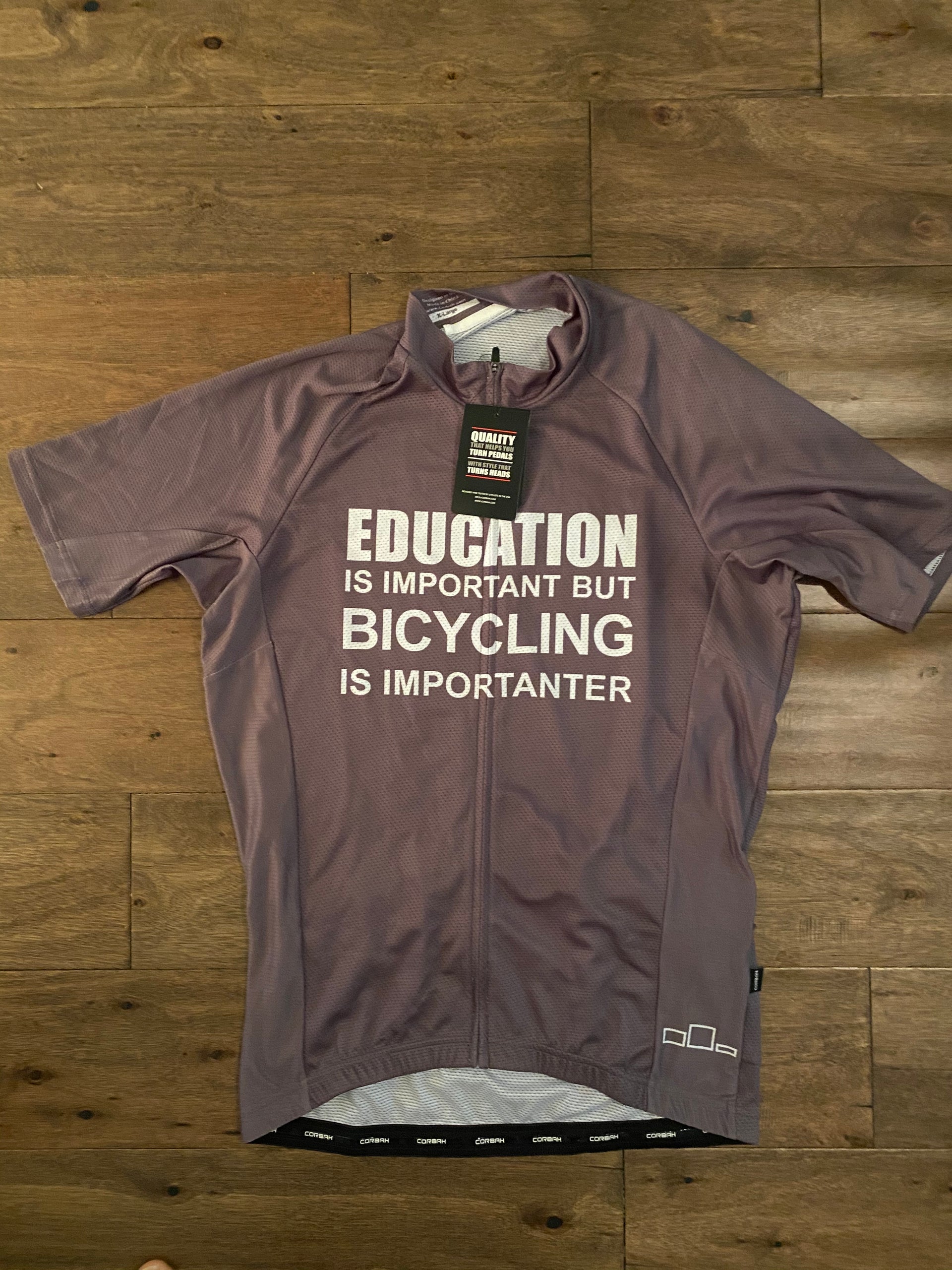 Education is Important but Bicycling is Importanter Short Sleeve Cycling Jersey corbah
