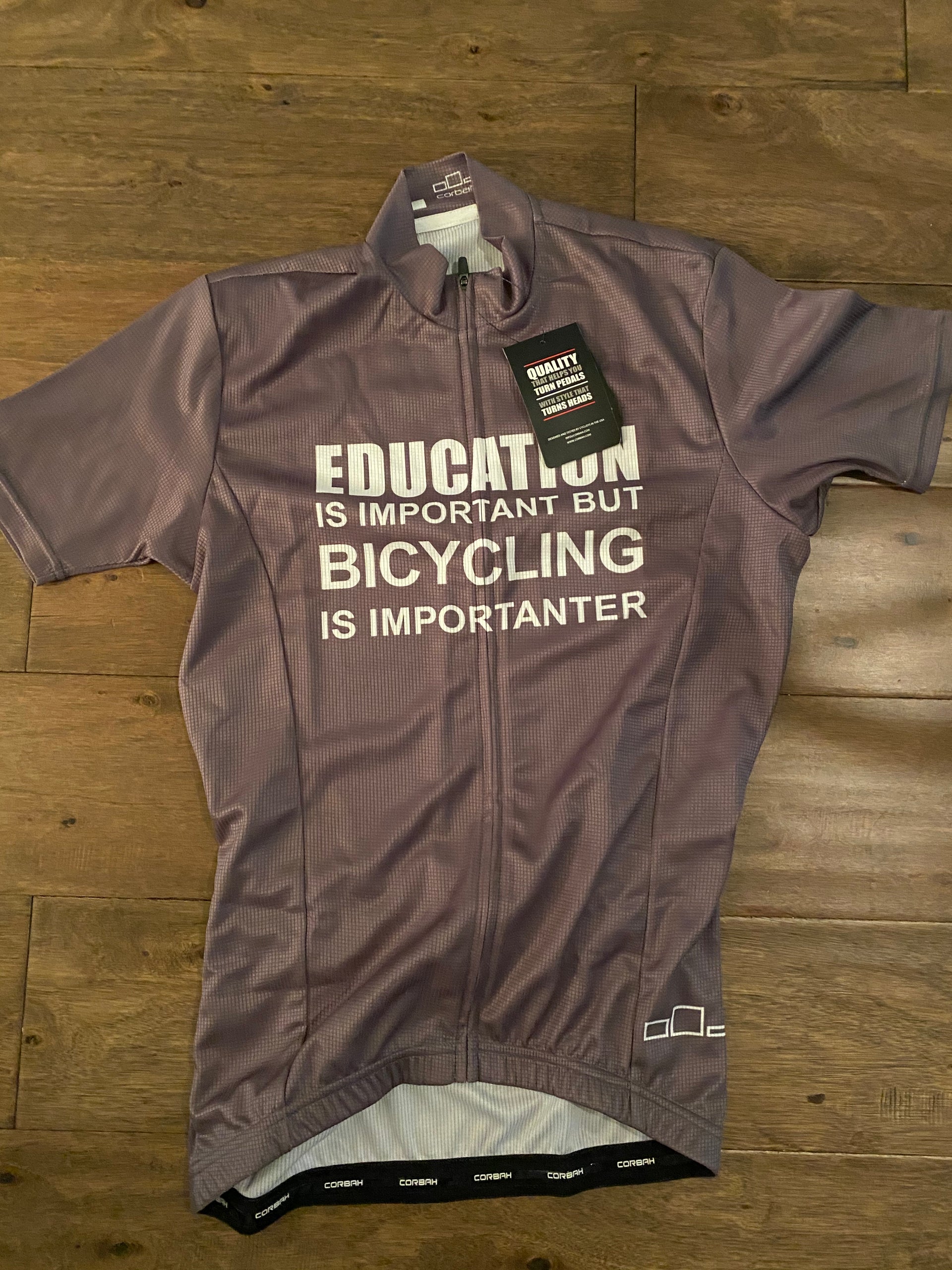 Education is Important but Bicycling is Importanter Short Sleeve Cycling Jersey corbah